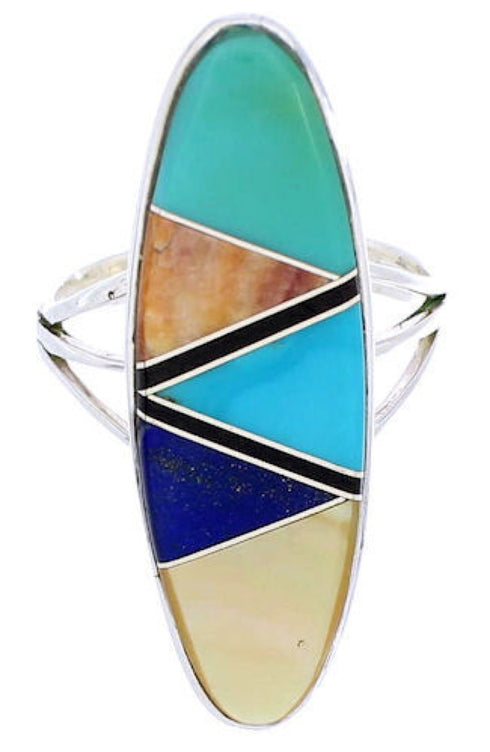 Genuine Silver Multicolor Inlay Jewelry Ring Size 6-3/4 YX33815